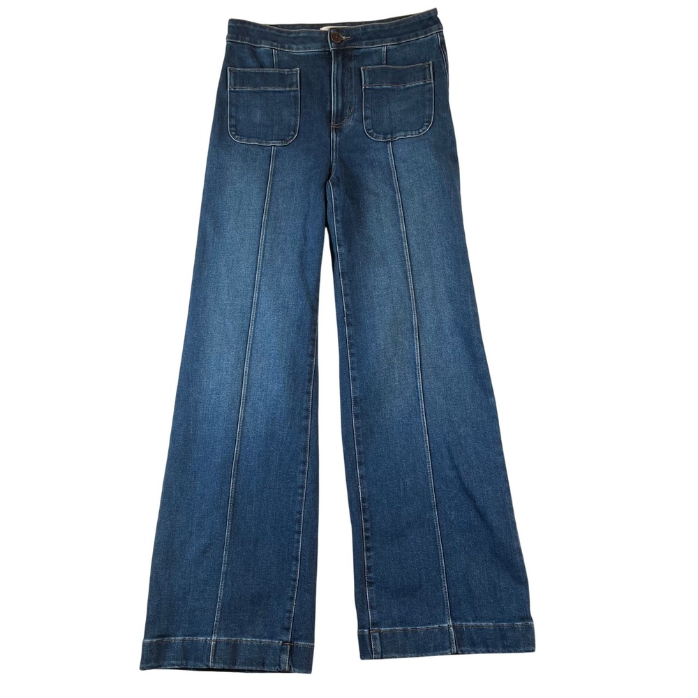 LC Lauren Conrad Wide Leg Jeans 10 Dark Wash High Rise Patch Pocket 32" Inseam